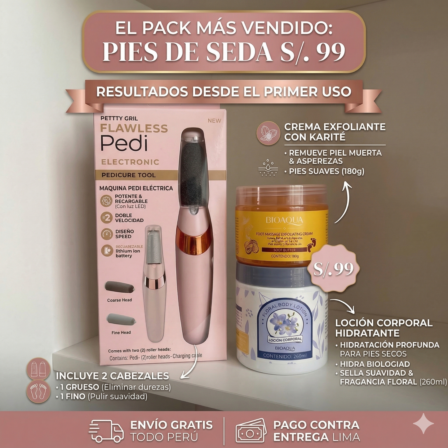 PACK PIES DE SEDA 3 EN 1 -BYE CALLOS!