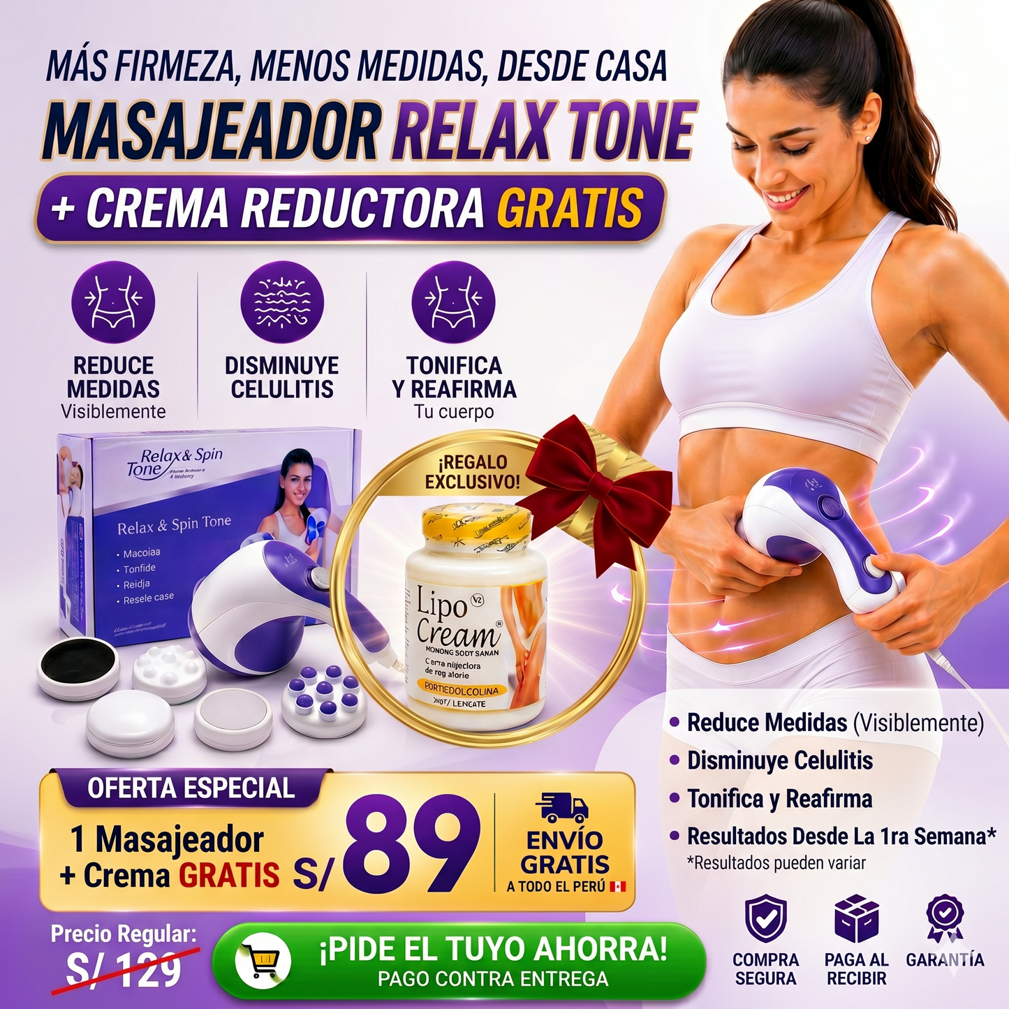 MASAJEADOR RELAX TONE + CREMA REDUCTORA DE REGALO